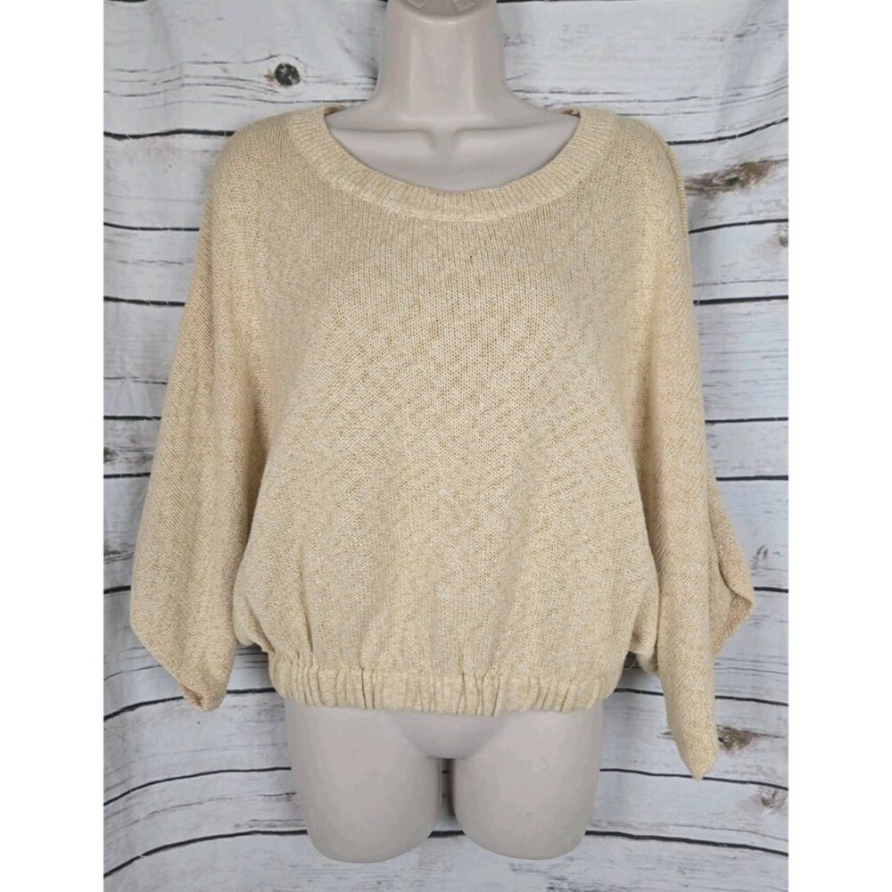 FP Beach Free People Sweater L Batwing Top 100% Cotton Marled